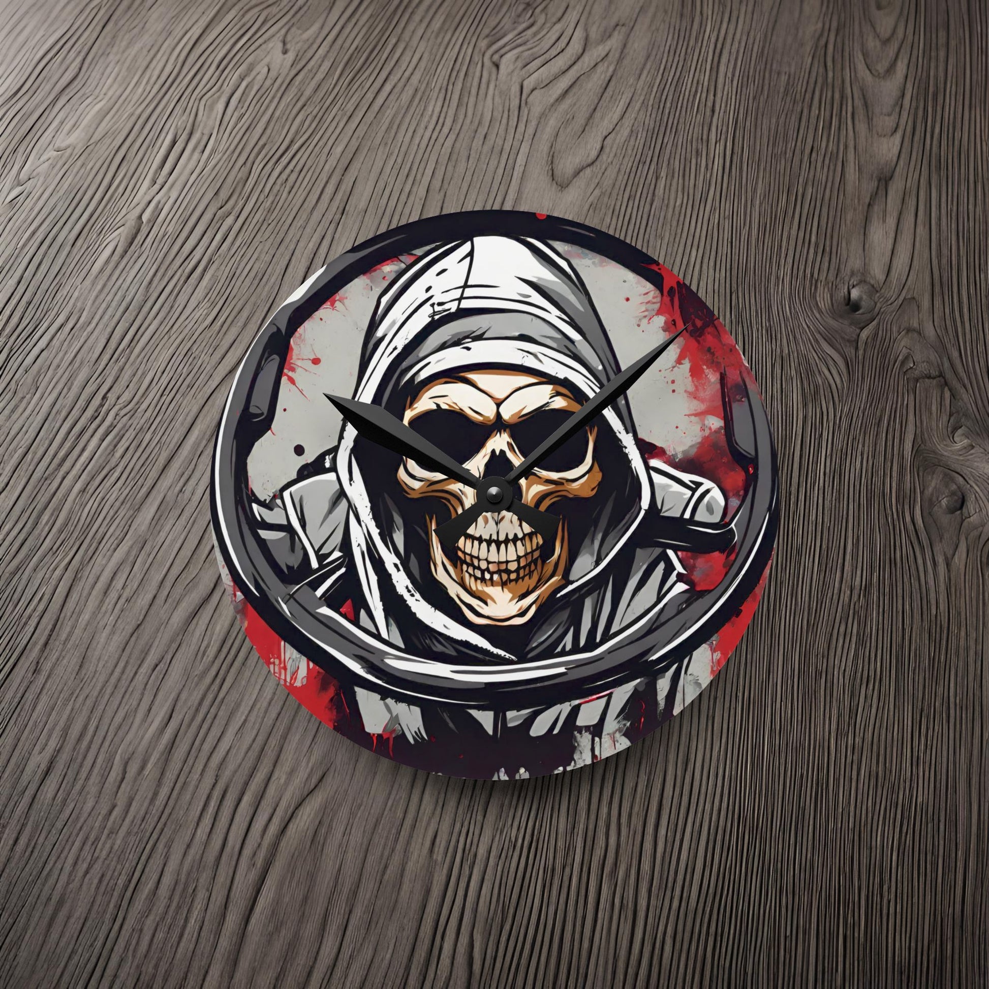 Grim Reaper Steering Wheel-Acrylic Wall Clock 8'' × 8'' (Round) Printify by The Night Shift Automotive Apparel