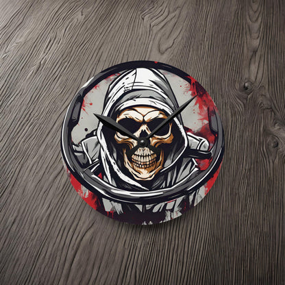 Grim Reaper Steering Wheel-Acrylic Wall Clock 8'' × 8'' (Round) Printify by The Night Shift Automotive Apparel