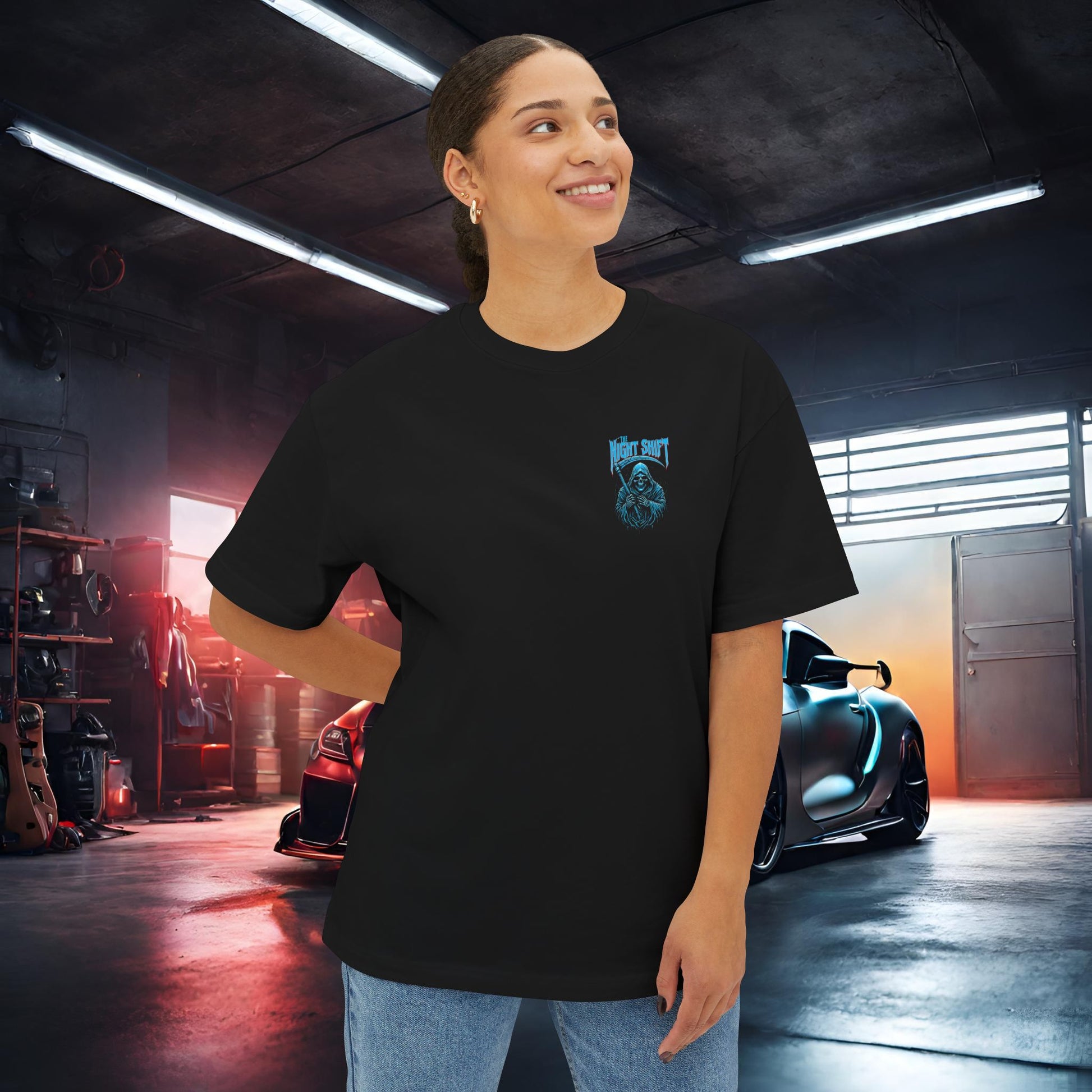 Grim Reaper-Premium, Ultra Soft Unisex Oversized Boxy Tee Printify by The Night Shift Automotive Apparel