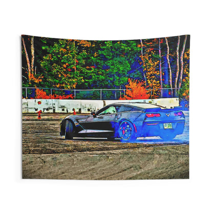 C7 Chevy Corvette Indoor Wall Tapestries - Shop Banner 60" × 50" Printify by The Night Shift Automotive Apparel