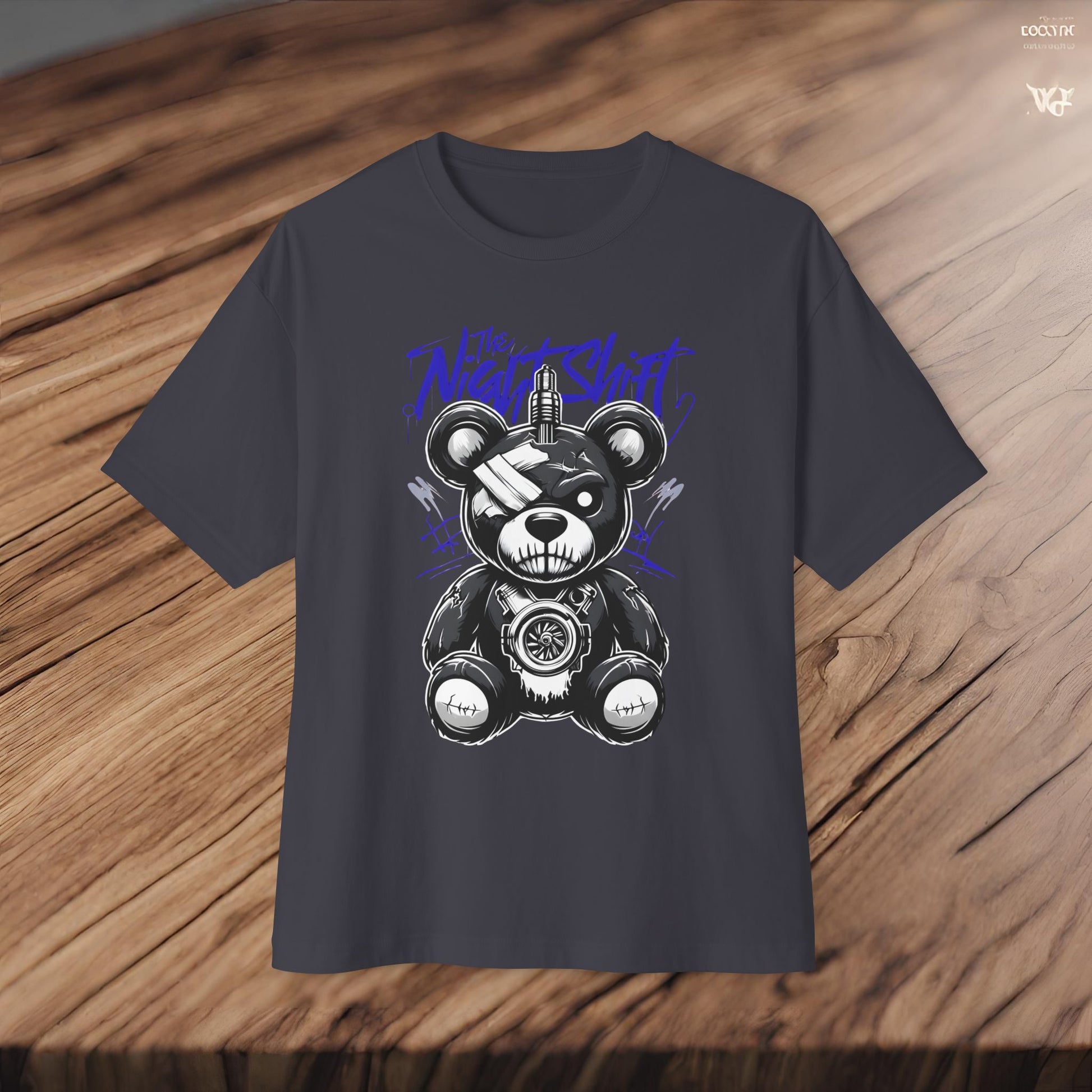 The Night Shift Tattered Teddy-Premium, Ultra Soft Unisex Oversized Boxy Tee Printify by The Night Shift Automotive Apparel