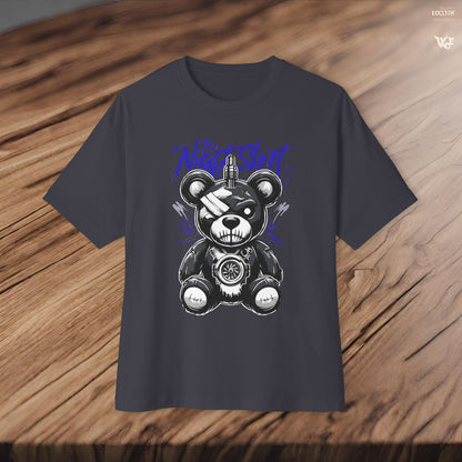 The Night Shift Tattered Teddy-Premium, Ultra Soft Unisex Oversized Boxy Tee Printify by The Night Shift Automotive Apparel