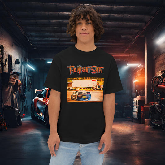 Chevy Corvette C7 Drifting Lebanon Valley-Premium, Ultra Soft Unisex Oversized Boxy Tee Black Printify by The Night Shift Automotive Apparel