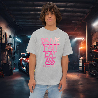 Drive Fast, Eat Ass-Premium, Ultra Soft Unisex Oversized Boxy Tee Athletic Heather Printify by The Night Shift Automotive Apparel