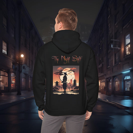 Samurai Full Moon Silhouette-Ultra Soft, Premium Hoodie Black Printify by The Night Shift Automotive Apparel