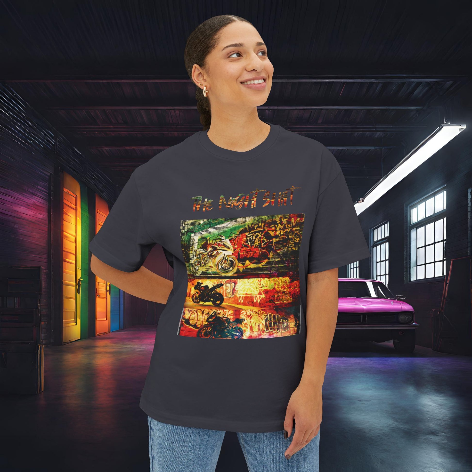 Sport Bike Graffiti Edition-Premium Ultra Soft Unisex Oversized Boxy Tee Printify by The Night Shift Automotive Apparel