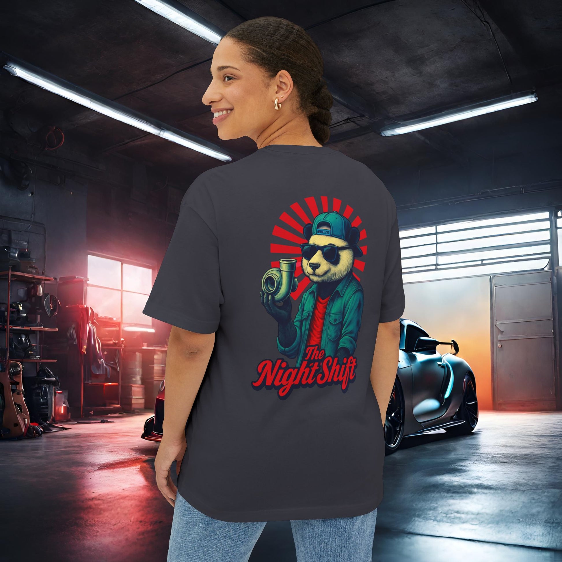 Good Vibes Panda-Premium, Ultra Soft Unisex Oversized Boxy Tee Printify by The Night Shift Automotive Apparel