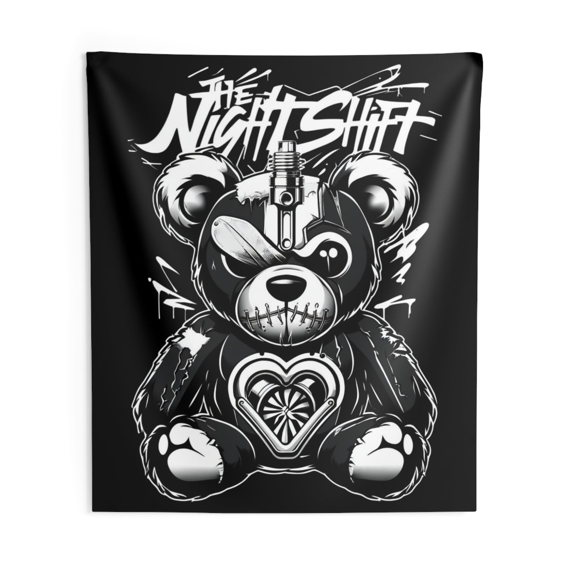 Tattered Teddy Indoor Wall Tapestries - Shop Banner 88" × 104" Printify by The Night Shift Automotive Apparel