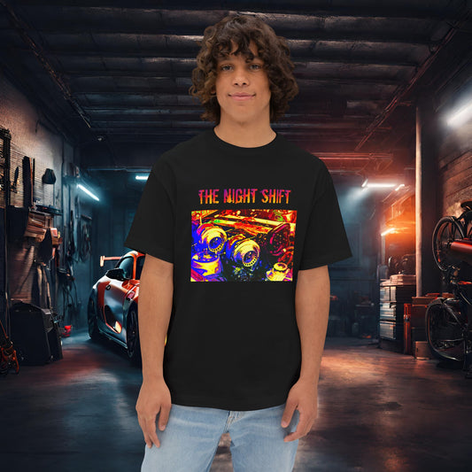 1JZ-GTE Twin Turbo Synthwave-Premium, Ultra Soft Unisex Oversized Boxy Tee Black Printify by The Night Shift Automotive Apparel