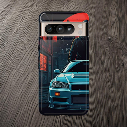 Nissan Skyline R34 Street Life-Dual Layer Ultra Tough Phone Case Google Pixel 8 Pro Glossy Printify by The Night Shift Automotive Apparel