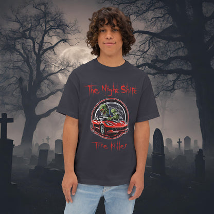 Tire Killer Zombie Corvette-Premium, Ultra Soft Unisex Oversized Boxy Tee Dark Grey Printify by The Night Shift Automotive Apparel