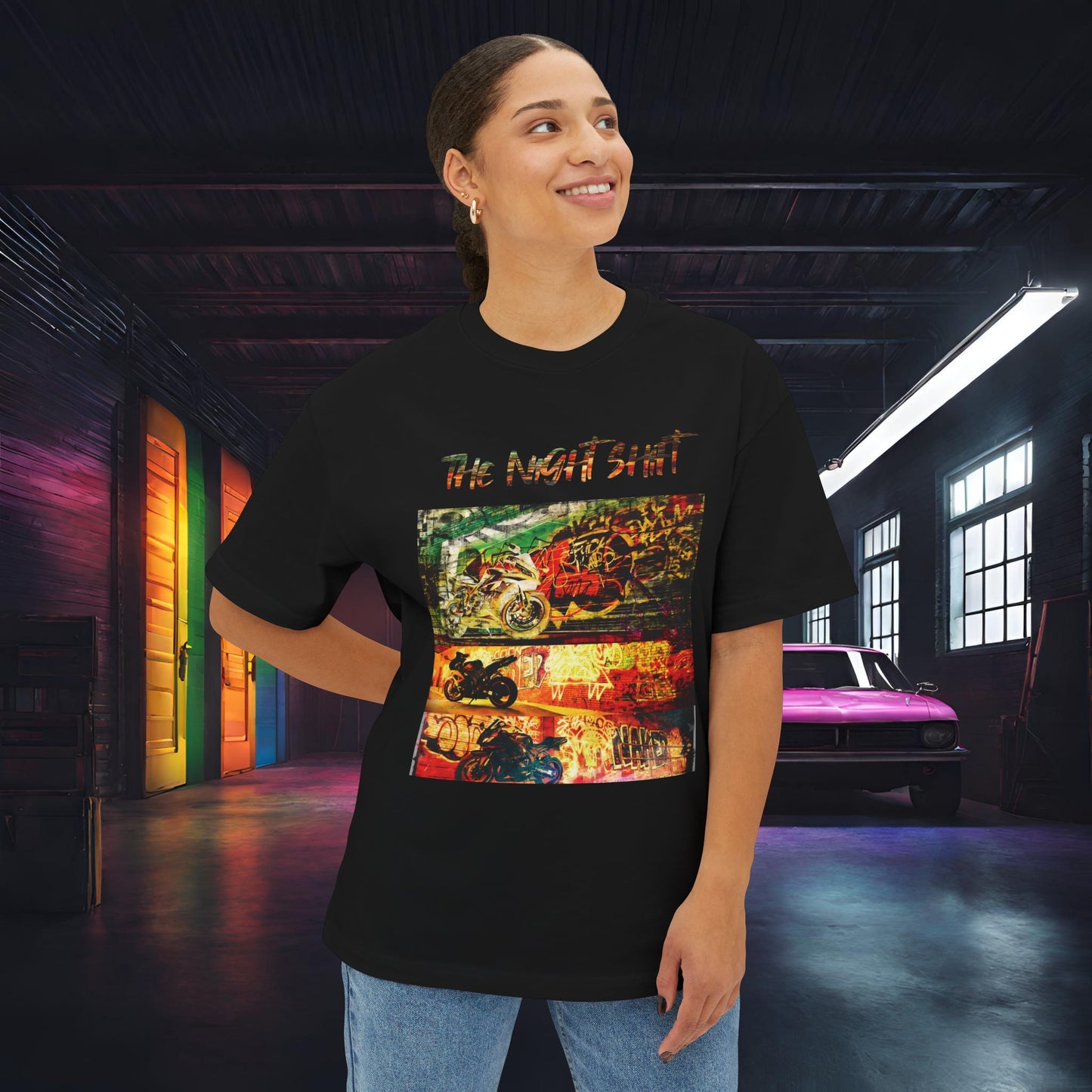 Sport Bike Graffiti Edition-Premium Ultra Soft Unisex Oversized Boxy Tee Printify by The Night Shift Automotive Apparel