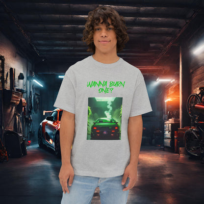 Wanna Burn One-Premium, Ultra Soft Unisex Oversized Boxy Tee Athletic Heather Printify by The Night Shift Automotive Apparel