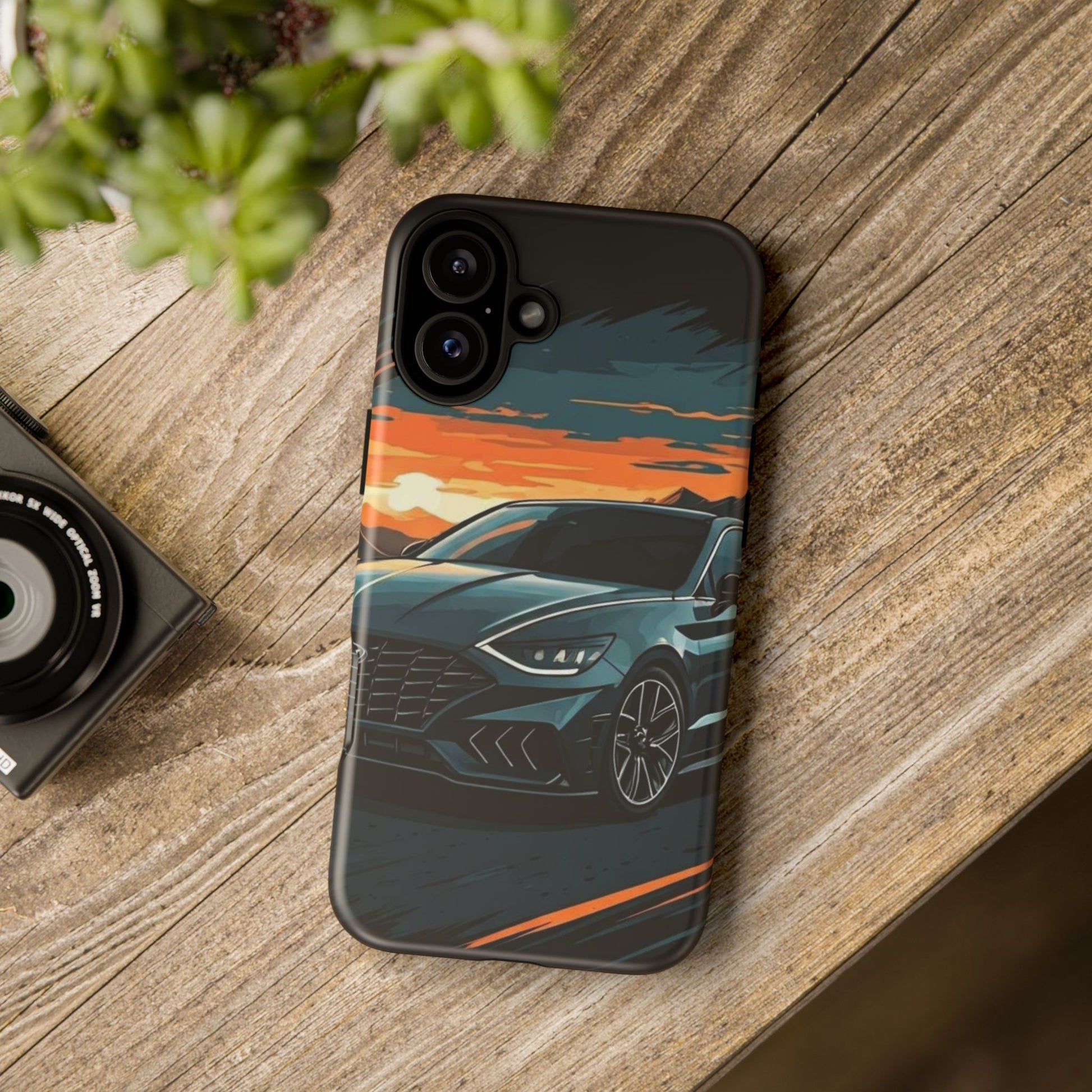 Hyundai Sonata-Sunset Drive-Dual Layer Ultra Tough Phone Case iPhone 16 Plus Matte Printify by The Night Shift Automotive Apparel