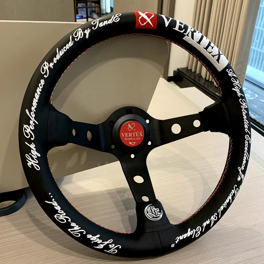 VERTEX Lang 330mm Genuine Leather Embroidered Deep Dish Steering Wheel The Night Shift Performance Street Gear by The Night Shift Automotive Apparel