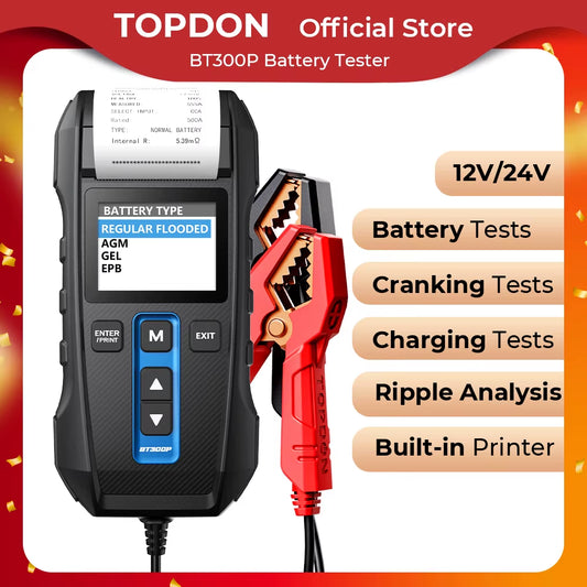 TOPDON BT300P 12V Battery Tester with Printing TOPDON by The Night Shift Automotive Apparel