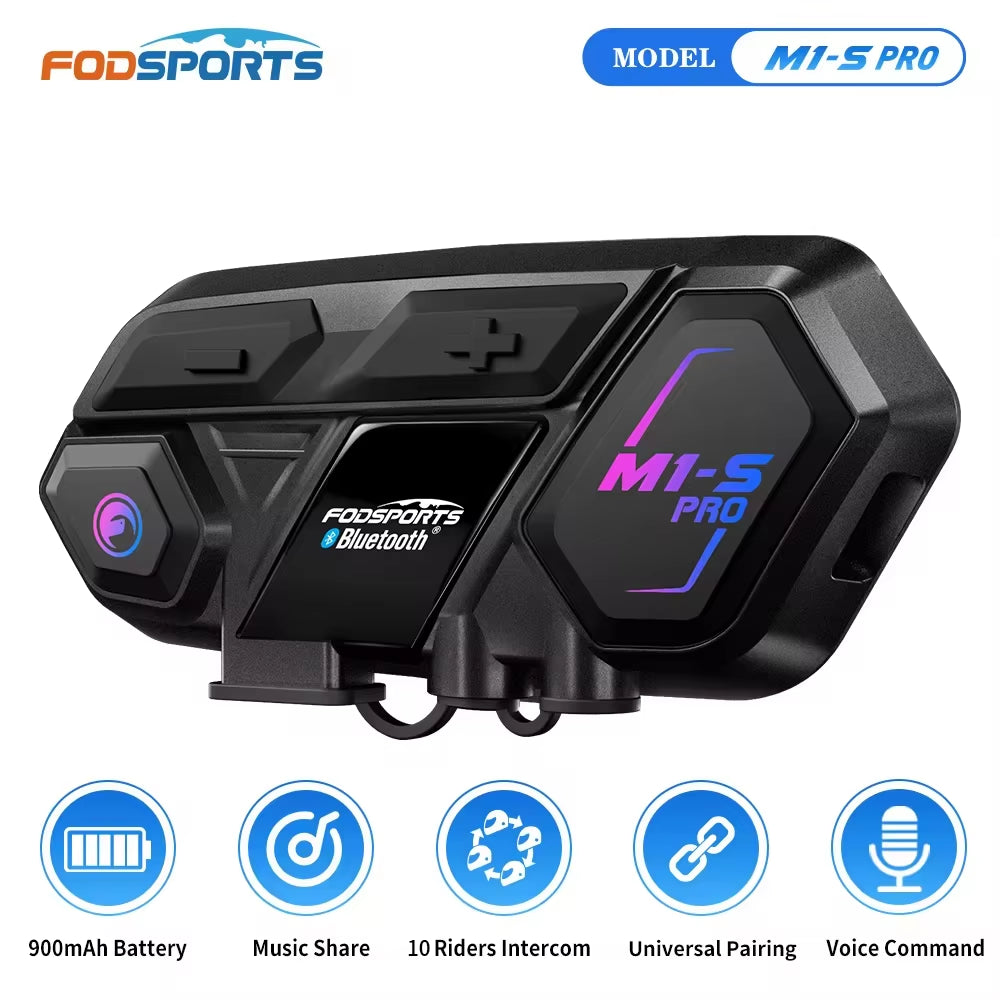Fodsports M1-S Pro Motorcycle Intercom Bluetooth Helmet Headset  2000M Communicator/Music Share (1 Headset)