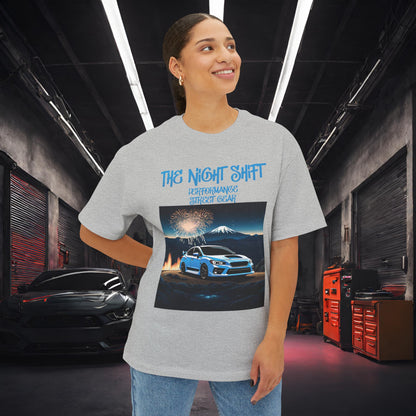 Subaru WRX/STI Fireworks In The Mountains - Premium, Ultra Soft Unisex Oversized Boxy Tee Printify by The Night Shift Automotive Apparel