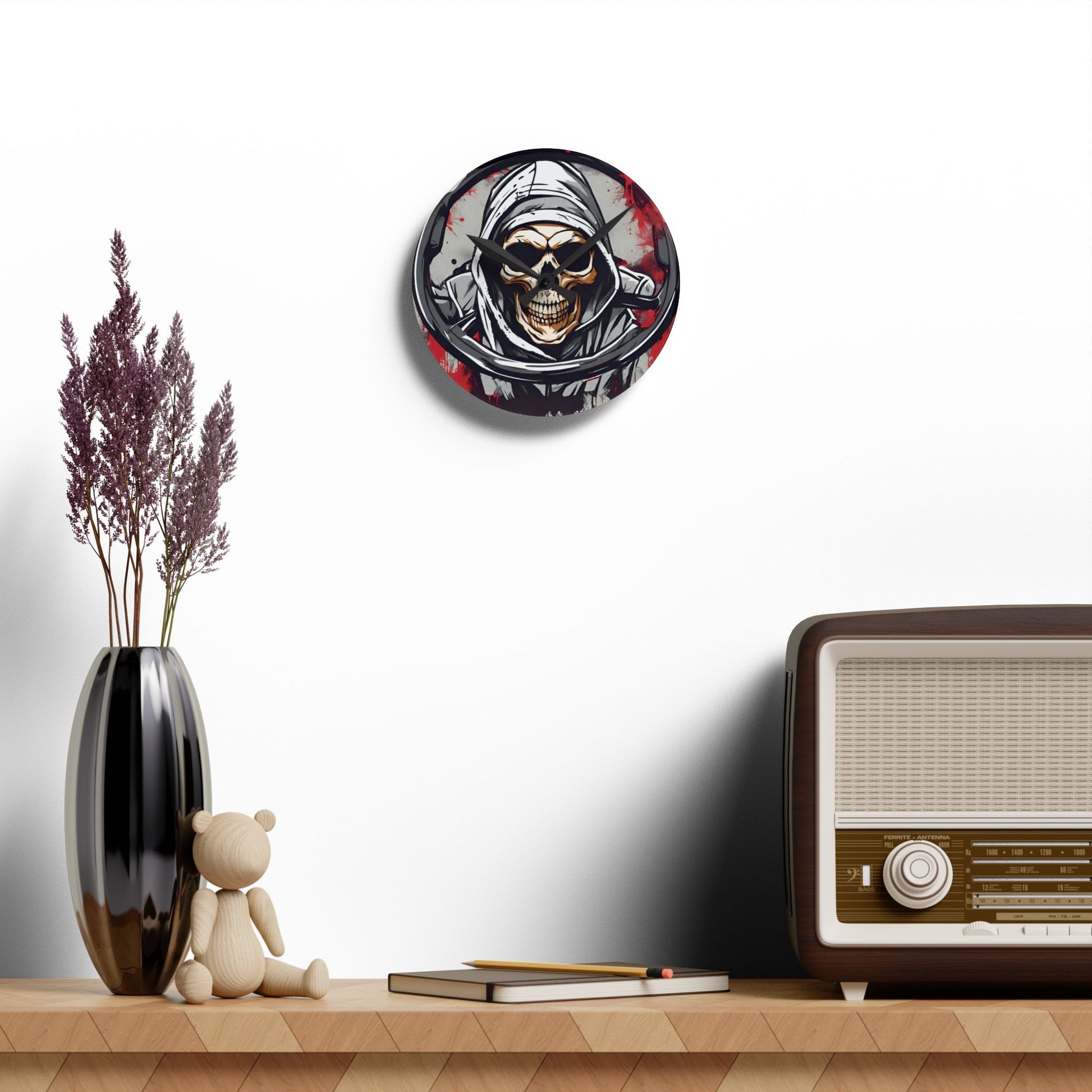 Grim Reaper Steering Wheel-Acrylic Wall Clock Printify by The Night Shift Automotive Apparel