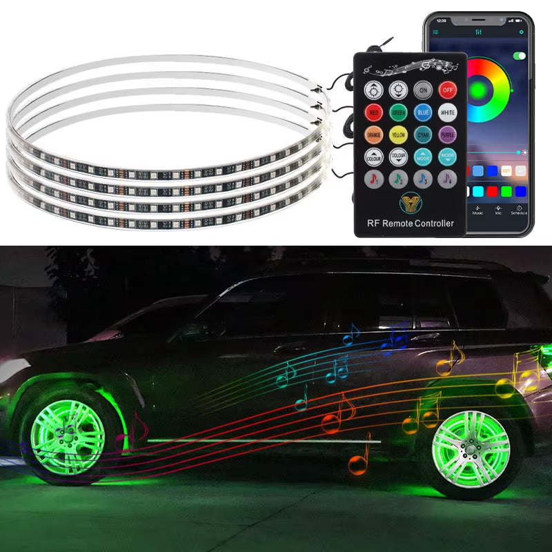 4Pcs RGB Car Wheel Hub Light Strip Kit 15" Neon Wheel Ring The Night Shift Performance Street Gear by The Night Shift Automotive Apparel