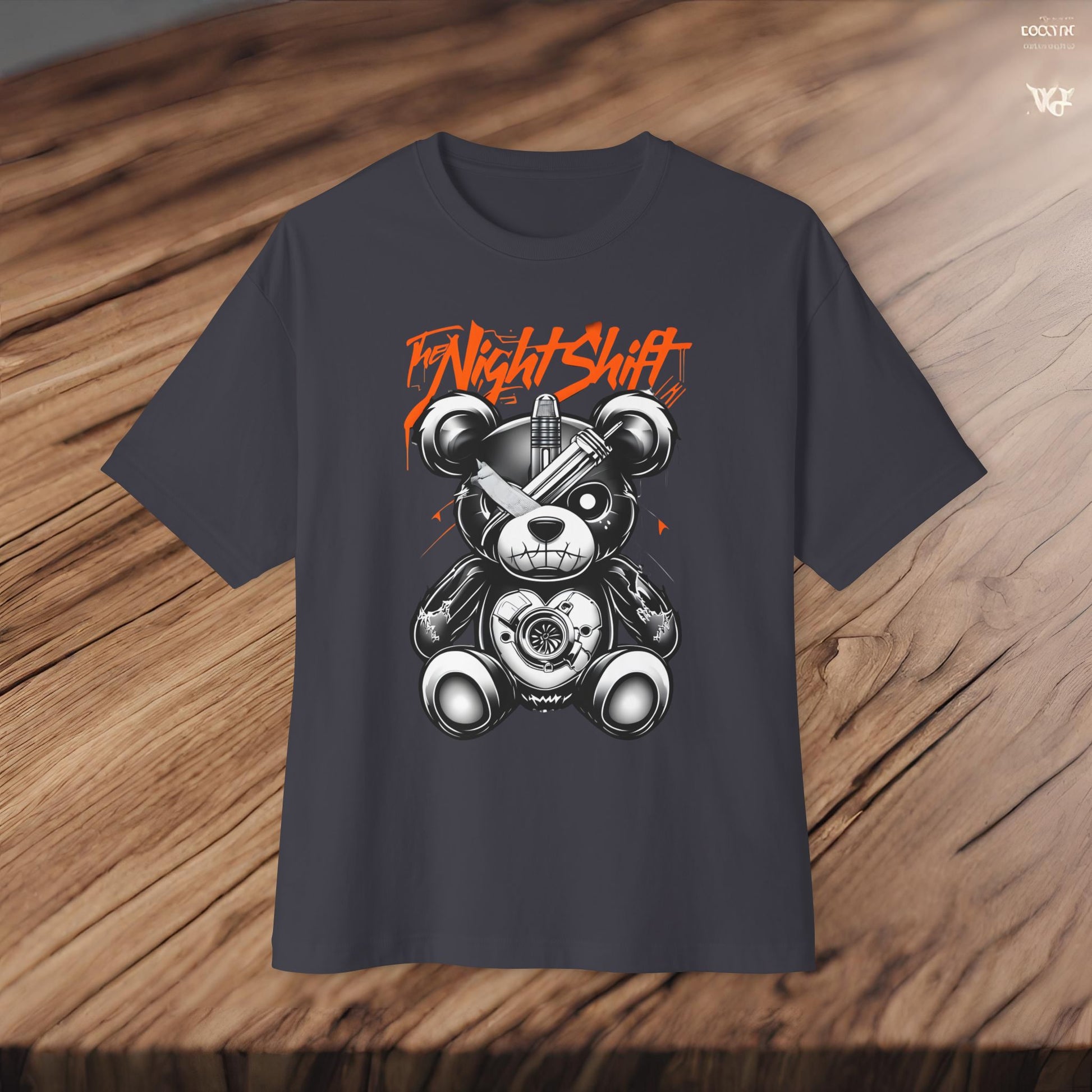 The Night Shift Tattered Teddy-Premium, Ultra Soft Unisex Oversized Boxy Tee Printify by The Night Shift Automotive Apparel