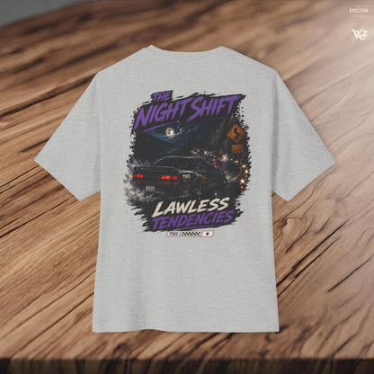 Nissan 240sx S13 Lawless Tendencies-Premium, Ultra Soft Unisex Oversized Boxy Tee Printify by The Night Shift Automotive Apparel