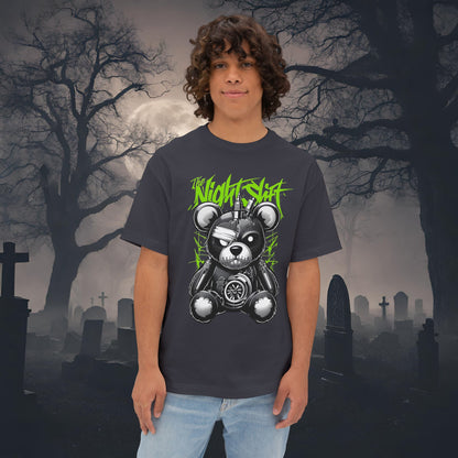 The Night Shift Tattered Teddy-Premium, Ultra Soft Unisex Oversized Boxy Tee Dark Grey Printify by The Night Shift Automotive Apparel