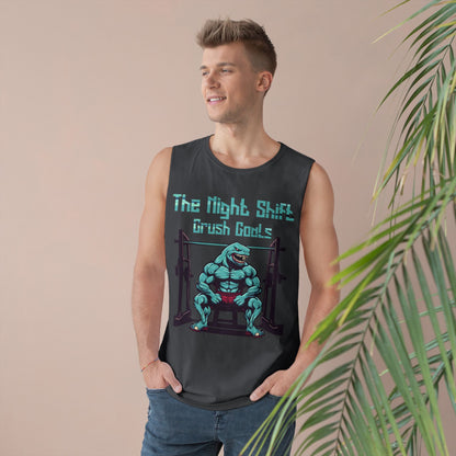 Crush Goals - Shark Body Builder - Premium Unisex Barnard Tank Top Printify by The Night Shift Automotive Apparel