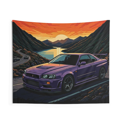 Nissan Skyline R34 Indoor Wall Tapestries - Shop Banner 60" × 50" Printify by The Night Shift Automotive Apparel