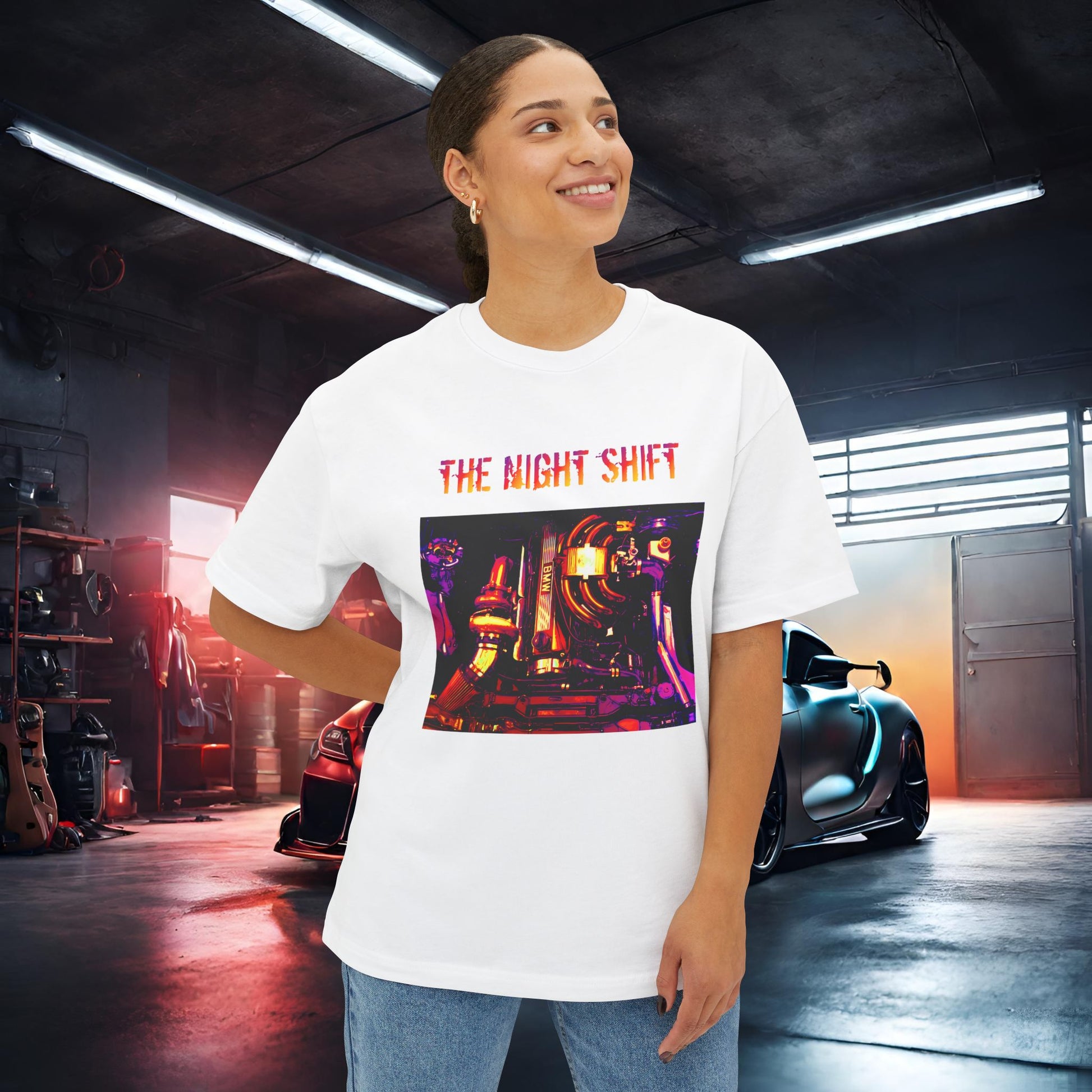 M20B30 Synthwave-Premium, Ultra Soft Unisex Oversized Boxy Tee Printify by The Night Shift Automotive Apparel