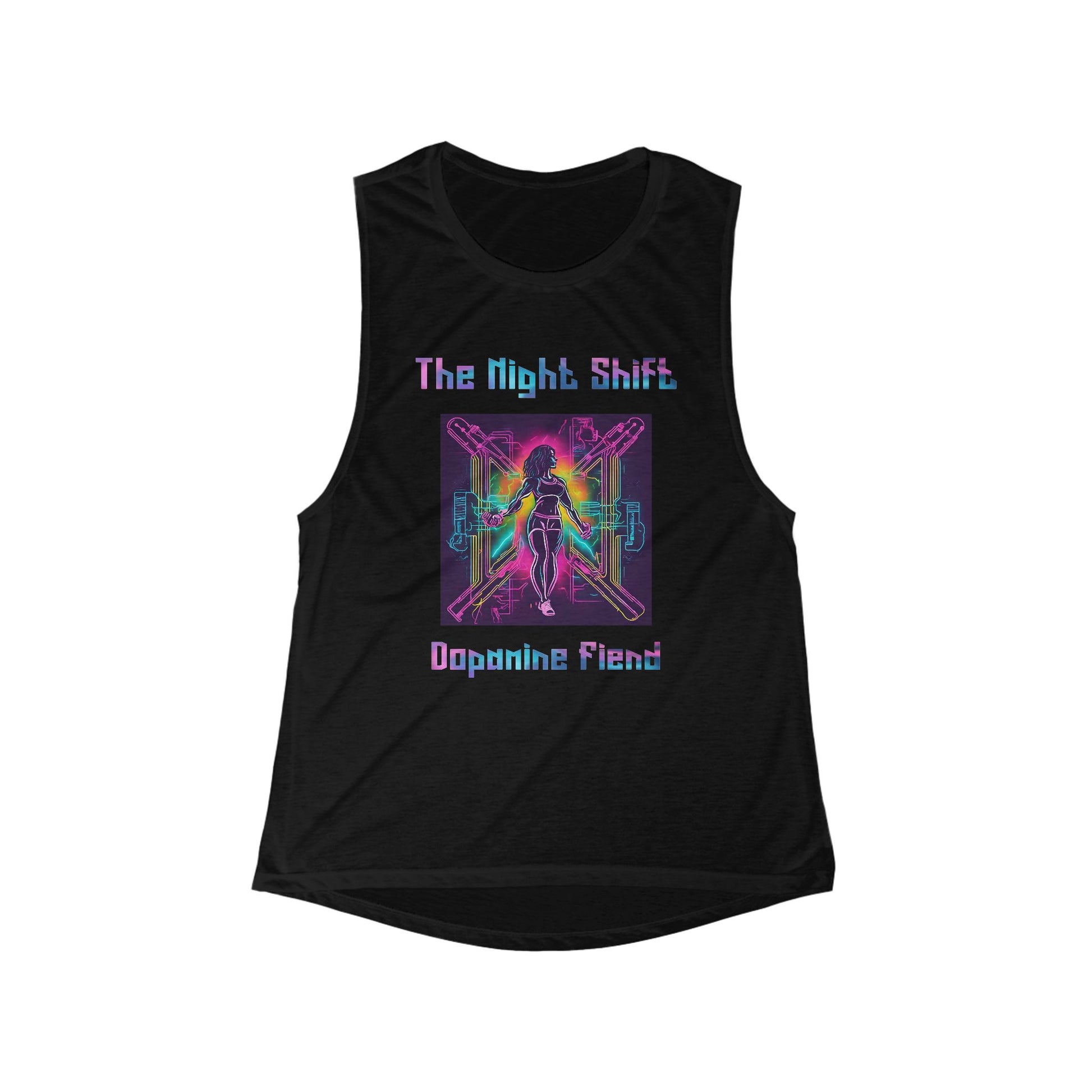 Dopamine Fiend - Women's Flowy Scoop Muscle Tank Top Black Printify by The Night Shift Automotive Apparel