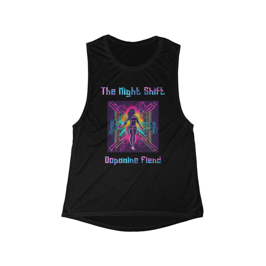 Dopamine Fiend - Women's Flowy Scoop Muscle Tank Top Black Printify by The Night Shift Automotive Apparel