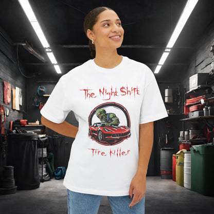 Tire Killer Zombie Corvette-Premium, Ultra Soft Unisex Oversized Boxy Tee Printify by The Night Shift Automotive Apparel