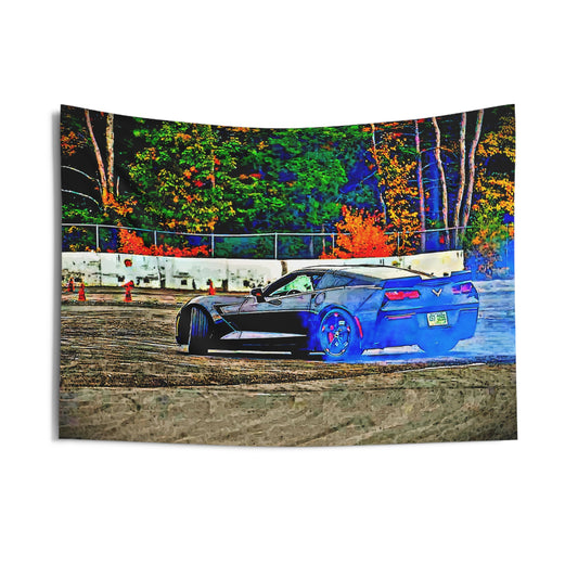 C7 Chevy Corvette Indoor Wall Tapestries - Shop Banner 36" × 26" Printify by The Night Shift Automotive Apparel