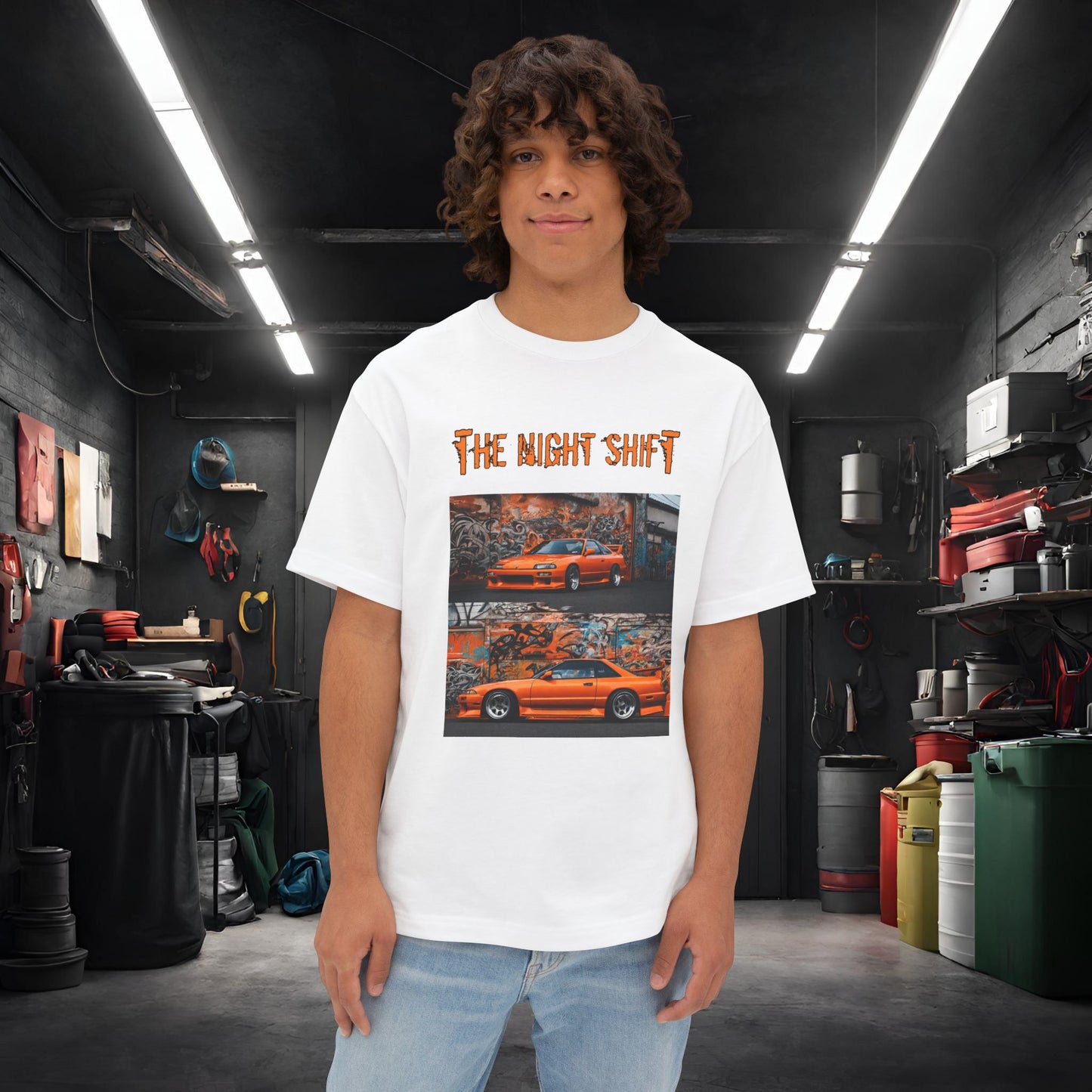 Nissan 240sx Graffiti-Premium, Ultra Soft Unisex Oversized Boxy Tee White Printify by The Night Shift Automotive Apparel