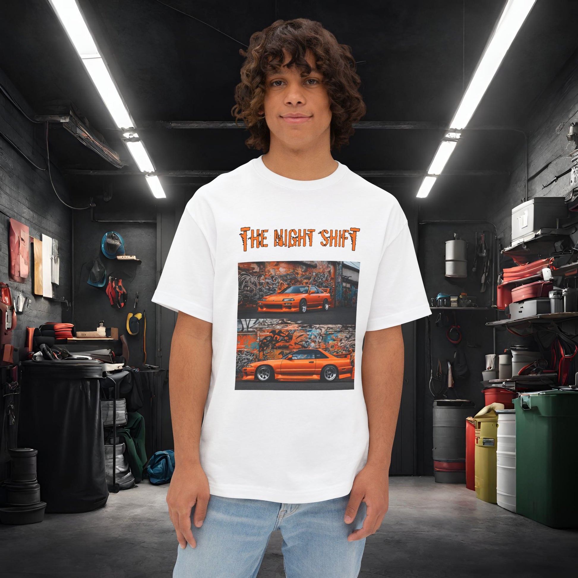 Nissan 240sx Graffiti-Premium, Ultra Soft Unisex Oversized Boxy Tee White Printify by The Night Shift Automotive Apparel