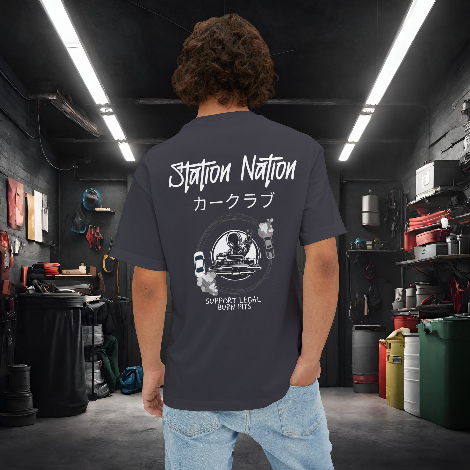 Station Nation-Premium, Ultra Soft Unisex Oversized Boxy Tee Printify by The Night Shift Automotive Apparel