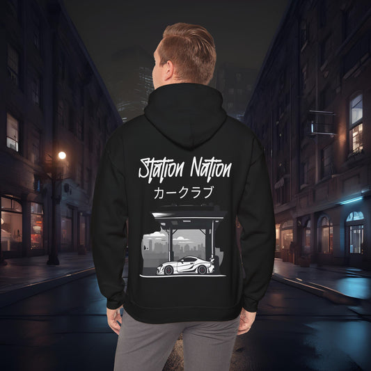 Station Nation-Ultra Soft, Premium Hoodie Black Printify by The Night Shift Automotive Apparel