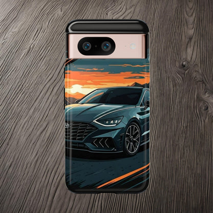 Hyundai Sonata-Sunset Drive-Dual Layer Ultra Tough Phone Case Google Pixel 8 Glossy Printify by The Night Shift Automotive Apparel