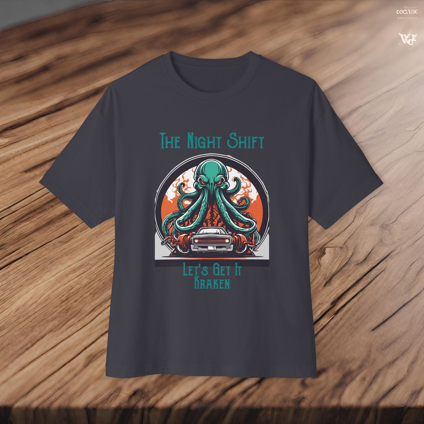 Lets Get Kraken-Premium, Ultra Soft Unisex Oversized Boxy Tee Dark Grey Printify by The Night Shift Automotive Apparel