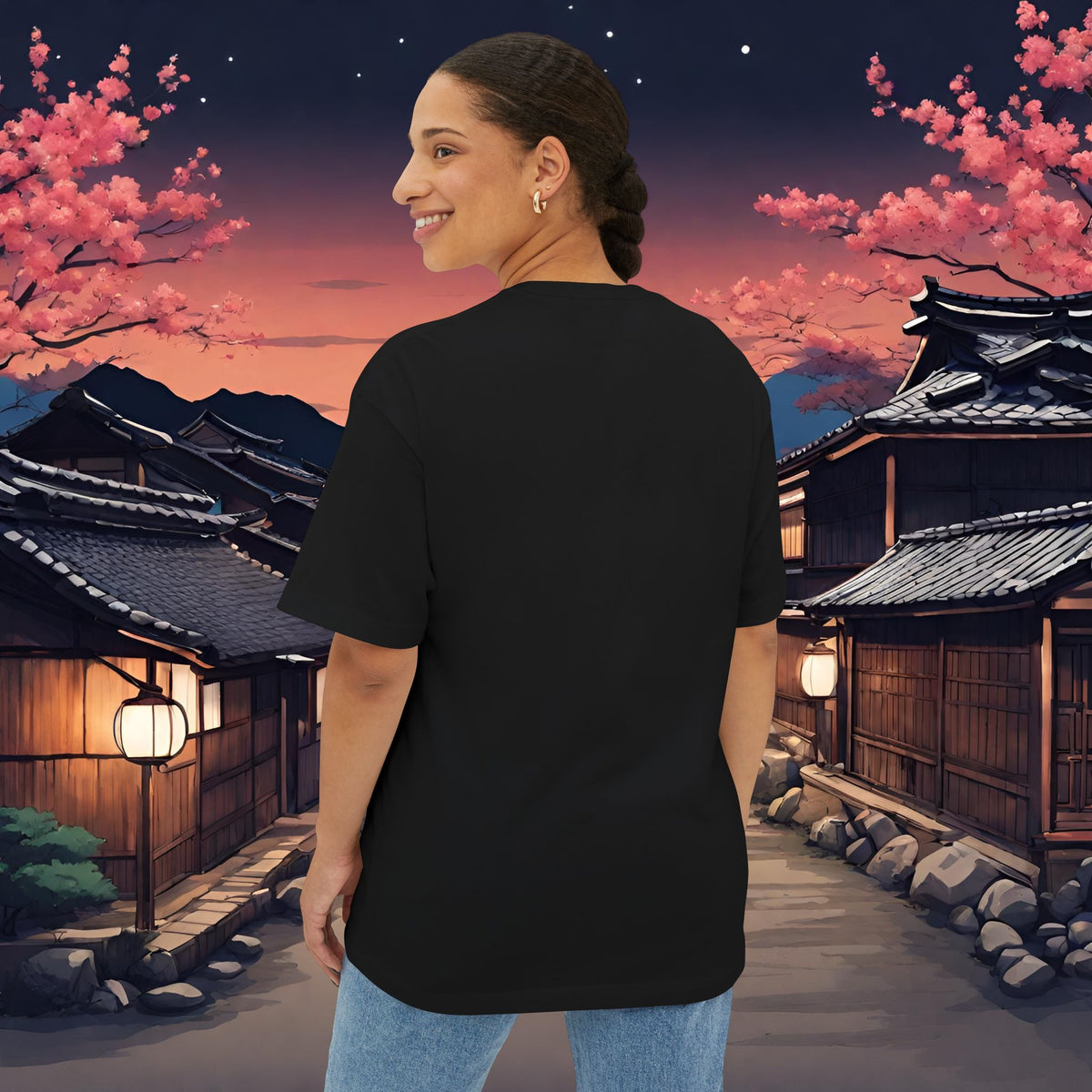 Samurai Full Moon Silhouette-Premium, Ultra Soft Unisex Oversized Boxy Tee Printify by The Night Shift Automotive Apparel