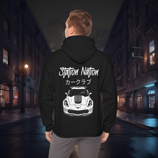 Station Nation-Ultra Soft, Premium Hoodie Black Printify by The Night Shift Automotive Apparel