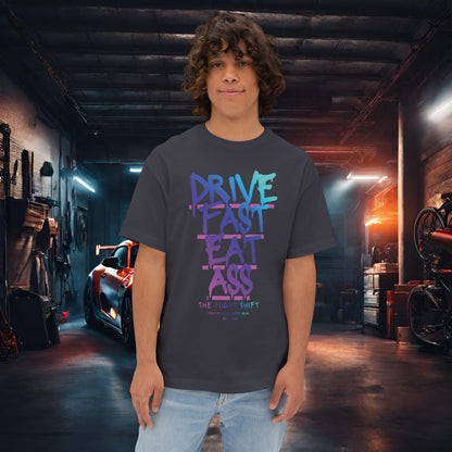 Drive Fast, Eat Ass-Premium, Ultra Soft Unisex Oversized Boxy Tee Dark Grey Printify by The Night Shift Automotive Apparel