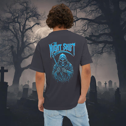 Grim Reaper-Premium, Ultra Soft Unisex Oversized Boxy Tee Dark Grey Printify by The Night Shift Automotive Apparel