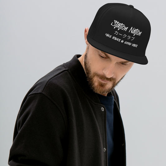 Station Nation-Embroidered Snapback Trucker Hat Black The Night Shift Performance Street Gear by The Night Shift Automotive Apparel