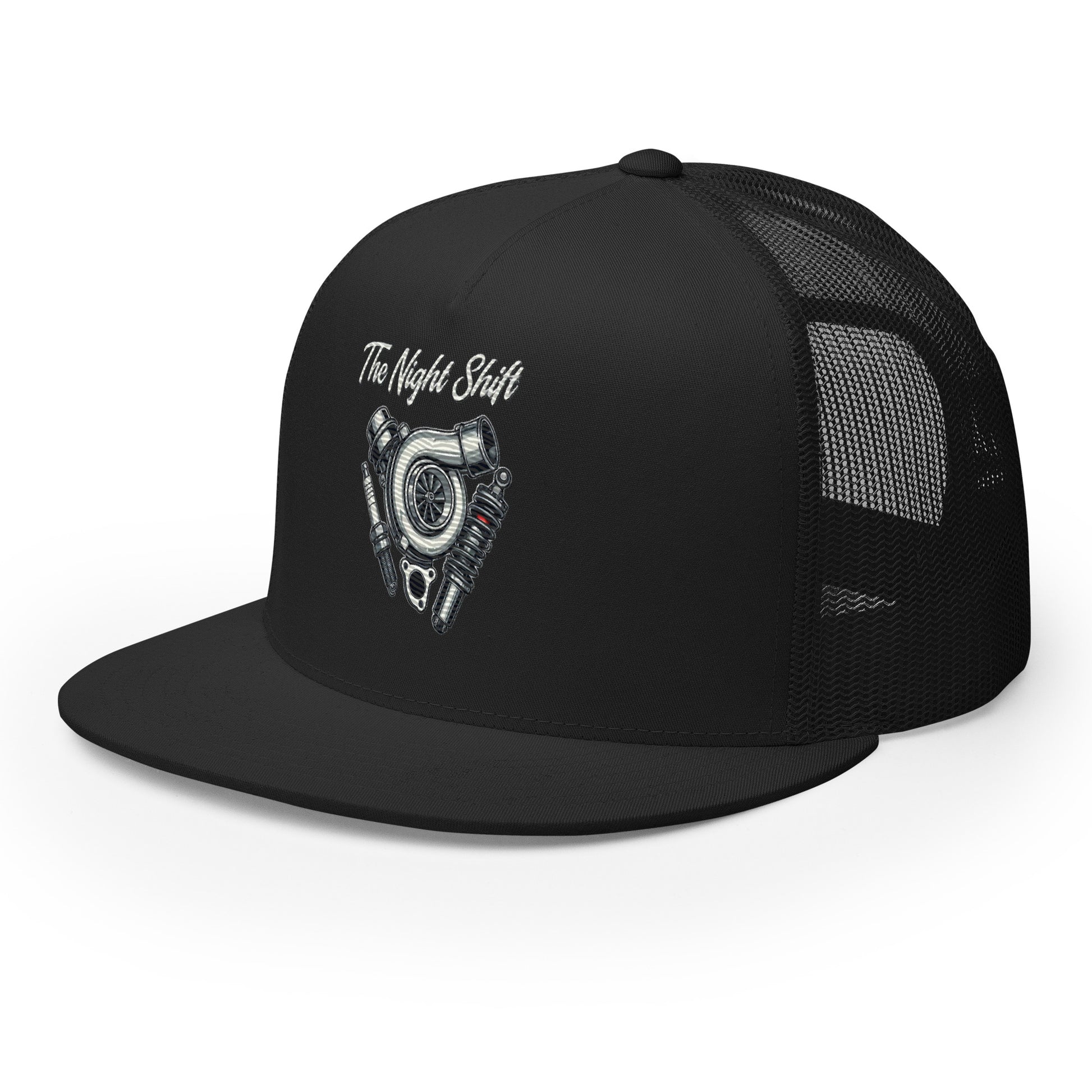 The Night Shit-Embroidered Snapback Trucker Hat The Night Shift Performance Street Gear by The Night Shift Automotive Apparel