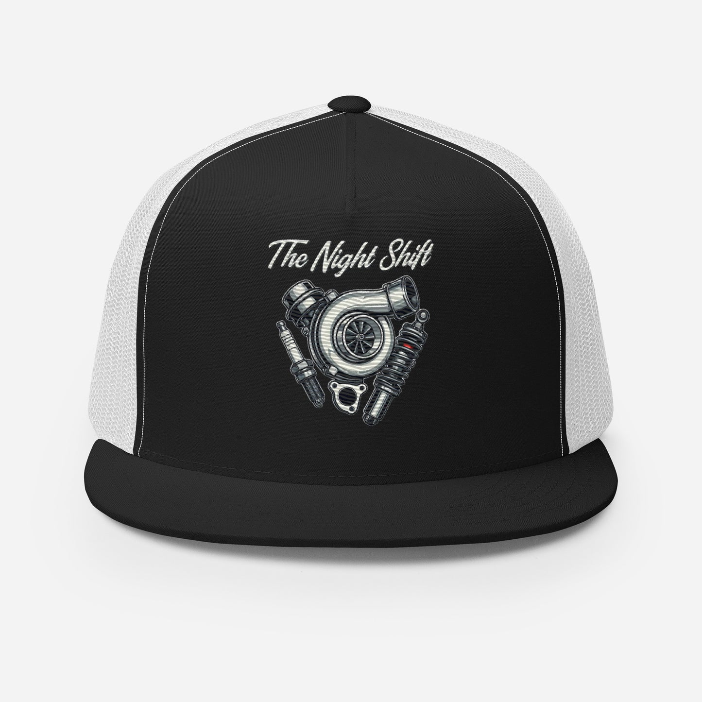 The Night Shit-Embroidered Snapback Trucker Hat The Night Shift Performance Street Gear by The Night Shift Automotive Apparel