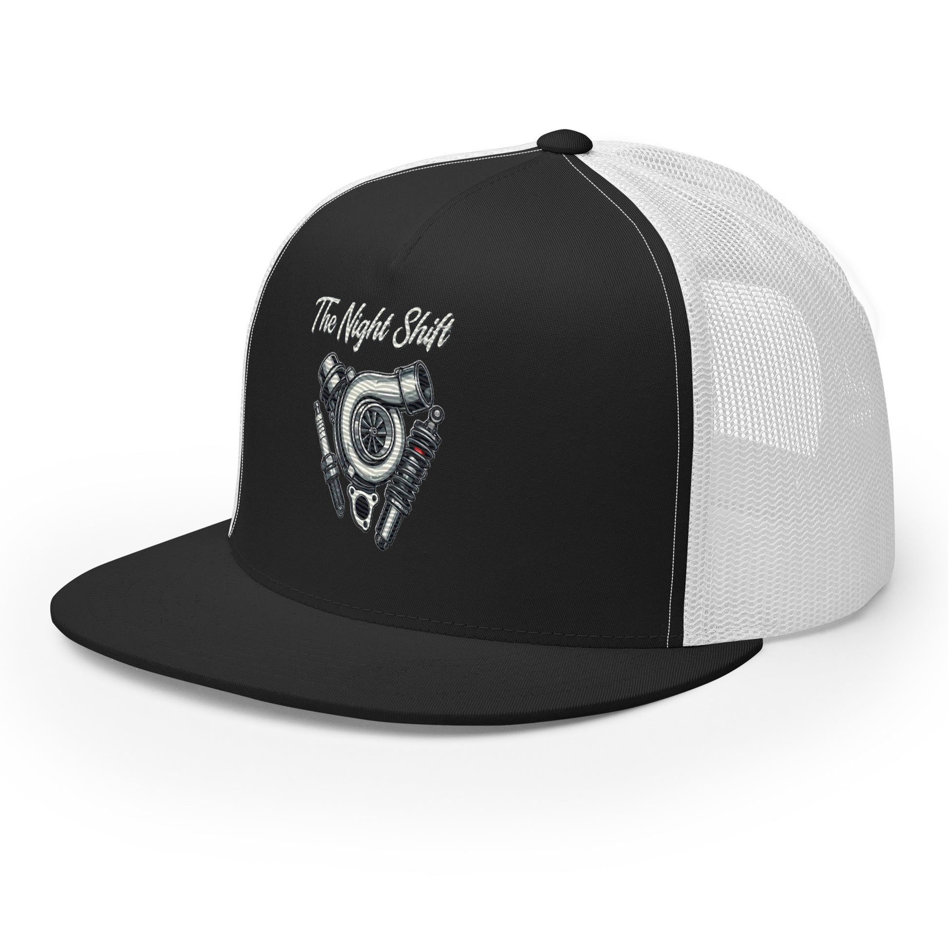 The Night Shit-Embroidered Snapback Trucker Hat The Night Shift Performance Street Gear by The Night Shift Automotive Apparel