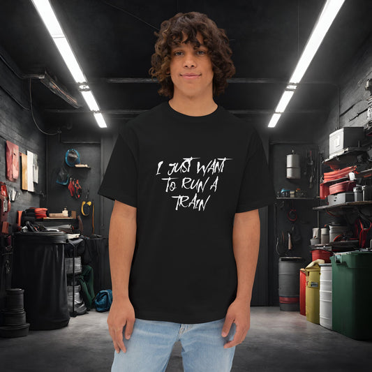 I Just Want To Run A Train-Premium, Ultra Soft Unisex Oversized Boxy Tee Black Printify by The Night Shift Automotive Apparel