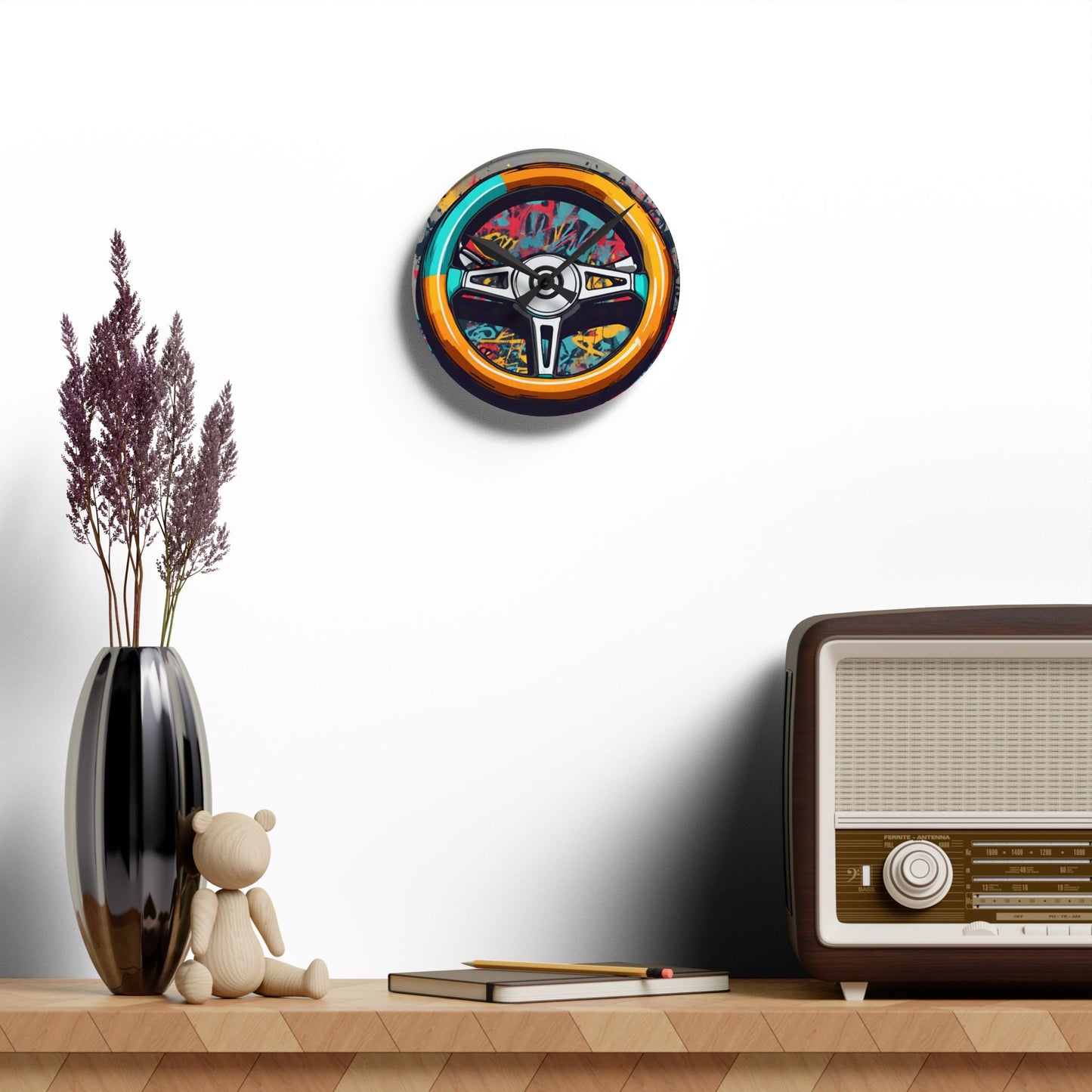 Steering Wheel-Acrylic Wall Clock Printify by The Night Shift Automotive Apparel